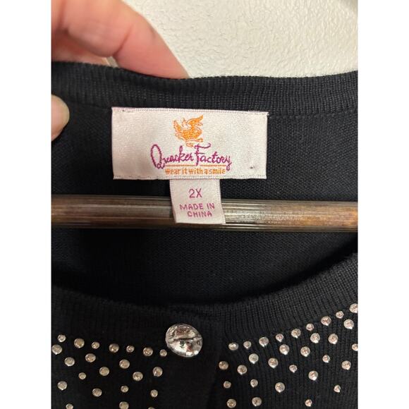 Quacker Factory Button Front Cardigan & matching Short Sleeve Shell Black 2X - Picture 8 of 11